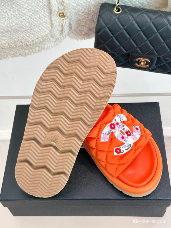 2025 Slippers Chanel Orange Leather Slippers KFY00260