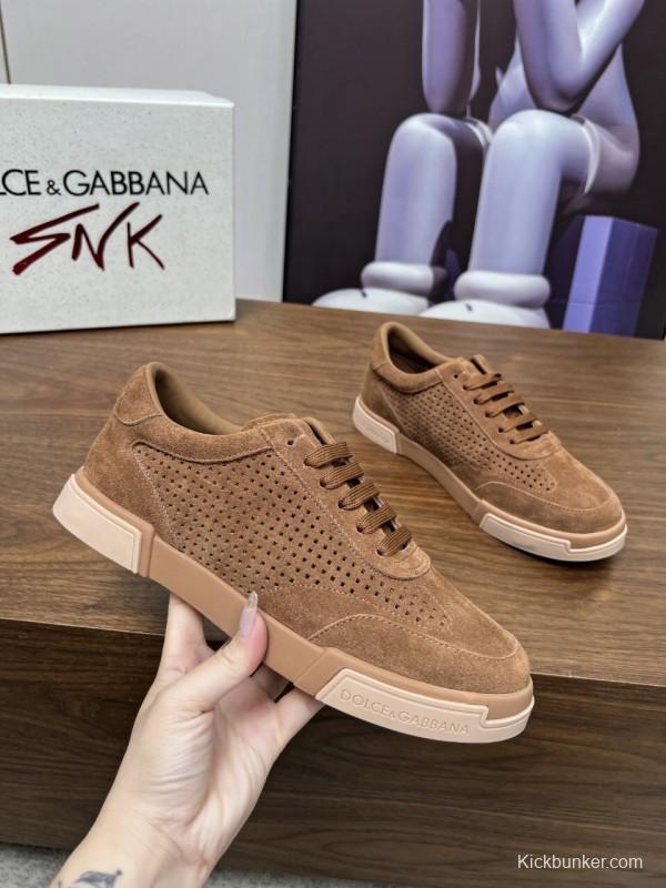 2025 Men Dolce & Gabbana Brown Suede Casual Sneakers LY00280