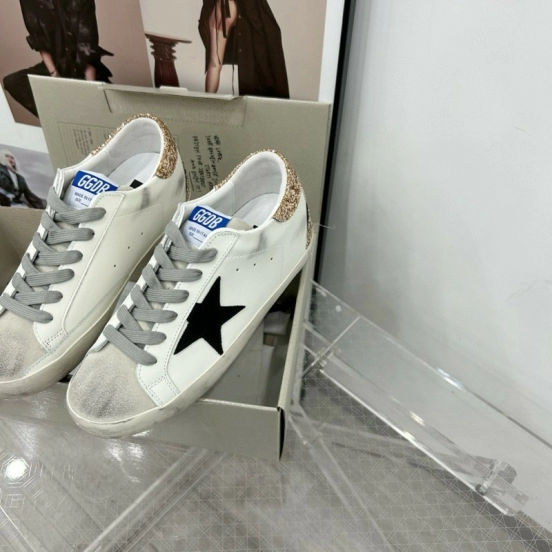 2025 Women GGDB White Black Glitter Leather Suede Sneakers