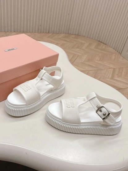 2025 Women Miu Miu White Canvas Sandals
