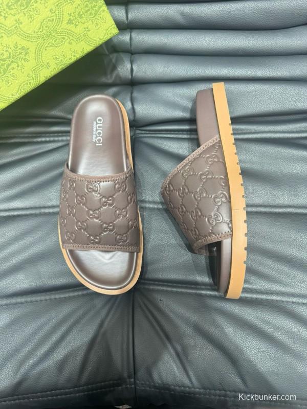 2024 Gucci brown leather Slippers MJ00200