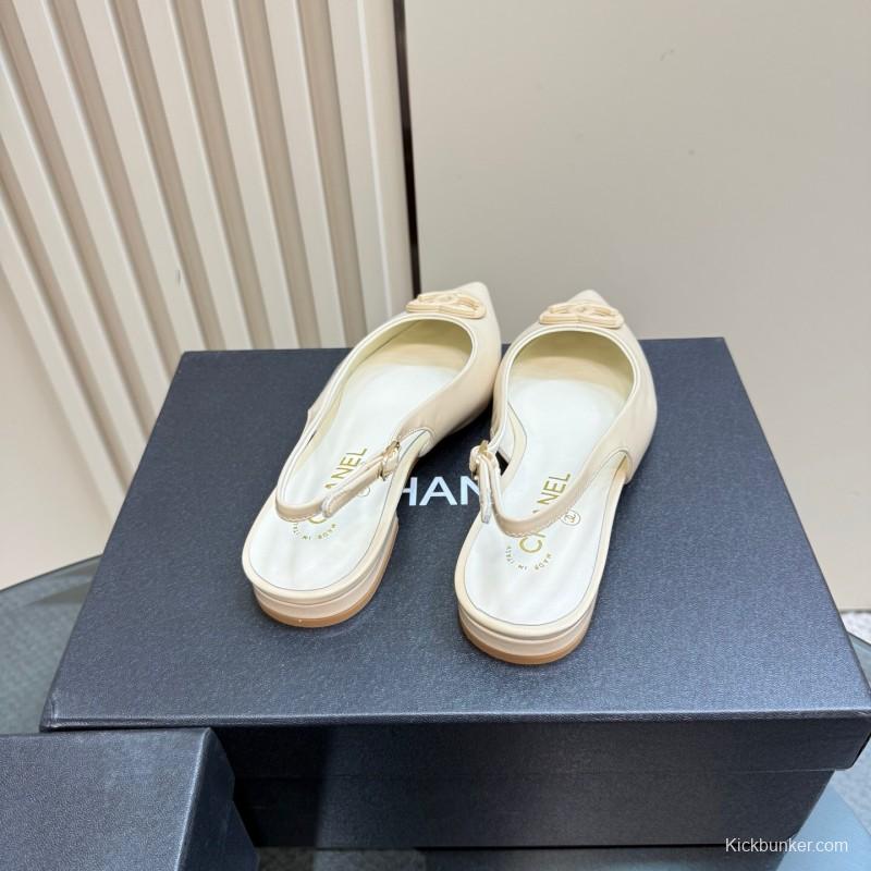 2025 Women Chanel Beige Patent Leather Slingback Heels KFY00290