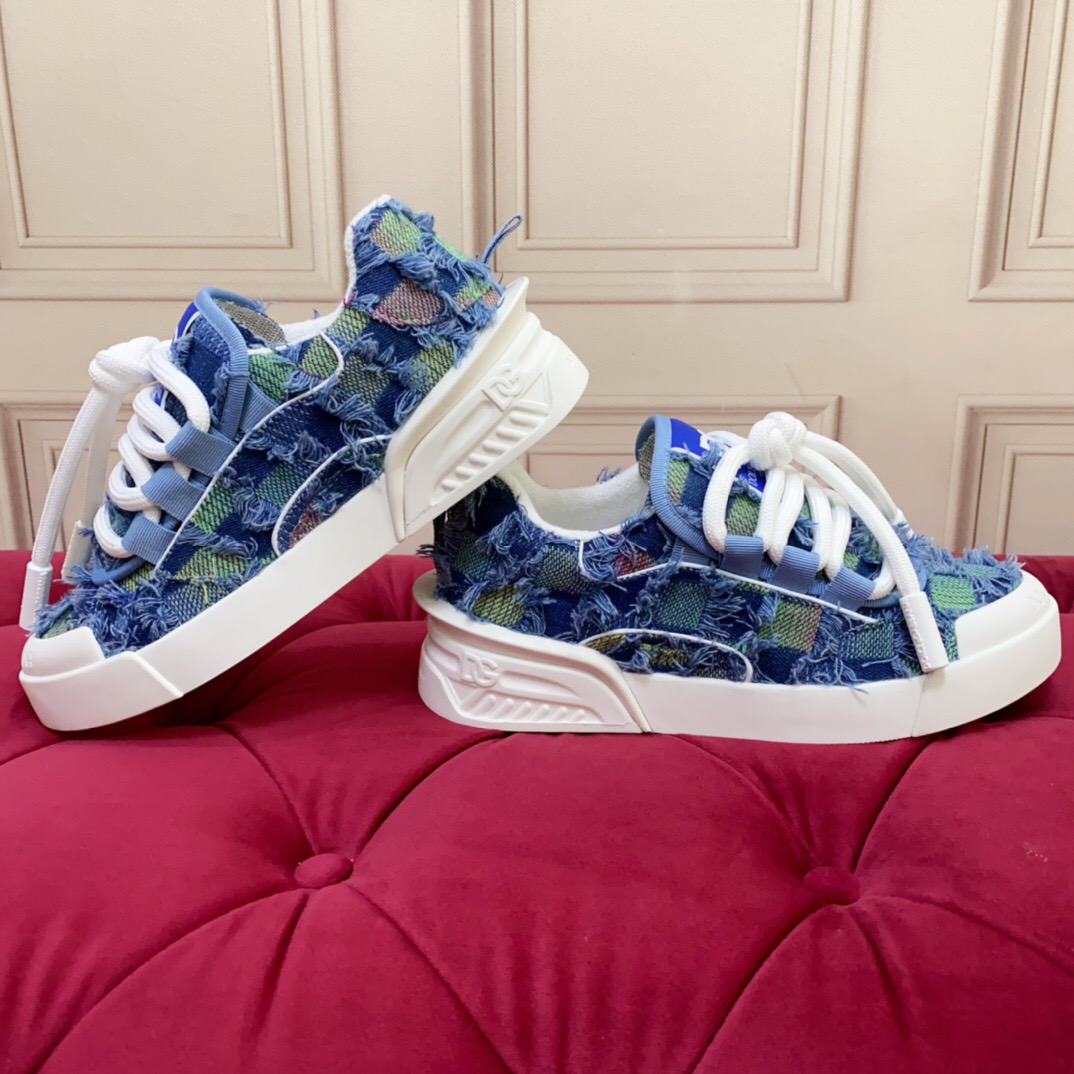 2025 Unisex Dolce & Gabbana Blue Green Denim Fabric Sneakers