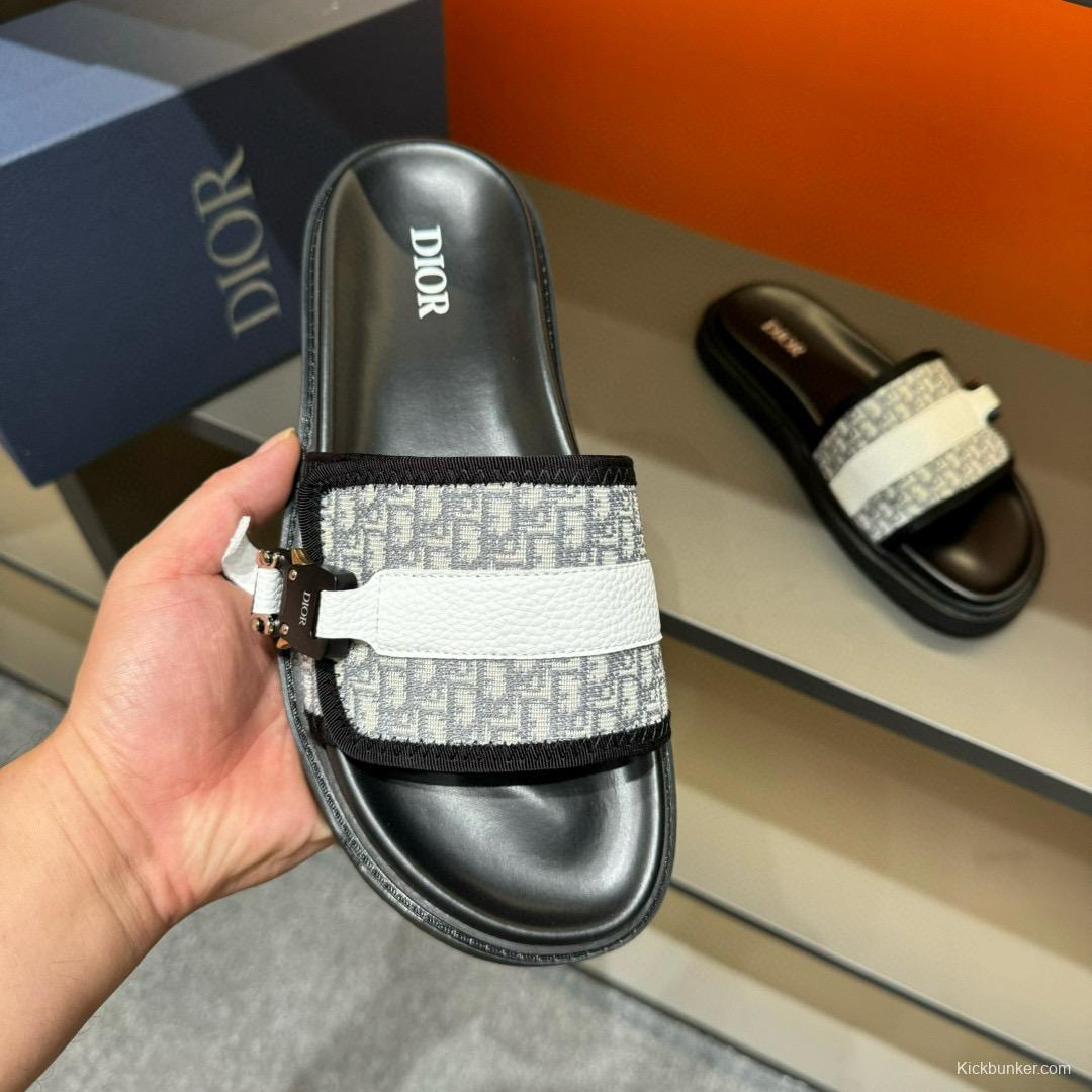 2024 Slippers Dior Black White Canvas Leather Slippers