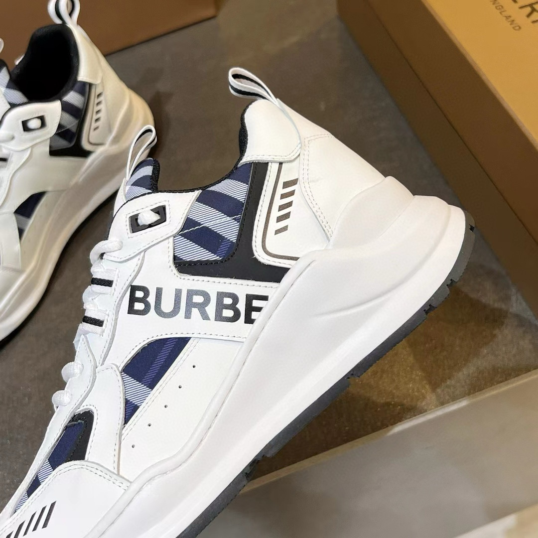 2025 Unisex Burberry White Blue Suede Leather Sneakers Vintage Check MJ00380