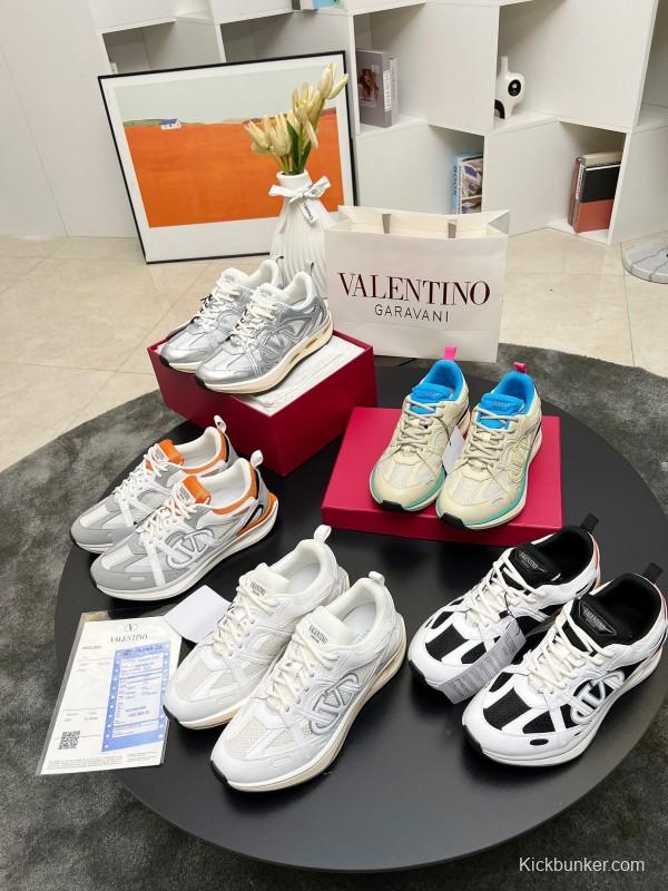 2025 Unisex Valentino White Black Orange Mesh Leather Sneakers Vlogo LY00410