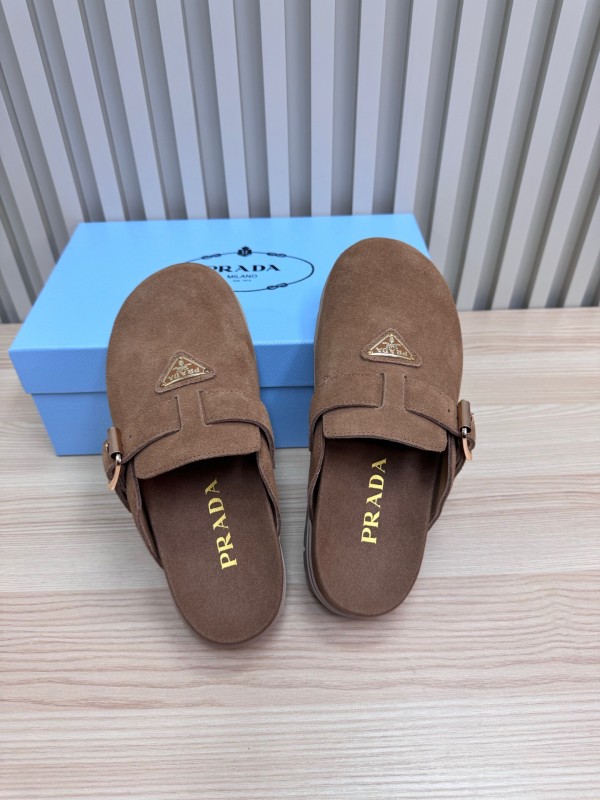 2025 Slippers Prada Brown Suede Slippers LY00280