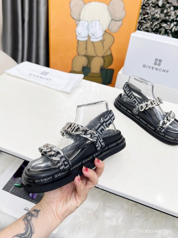 2025 Women Givenchy Black Leather Chain Sandals LY00260