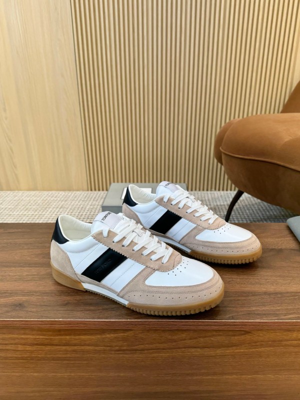 2025 Unisex TOM FORD White Black Beige Leather Suede Sneakers LY00360