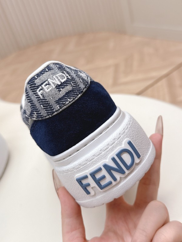 2025 Women Fendi Navy Grey Leather Canvas Sneakers LY00340