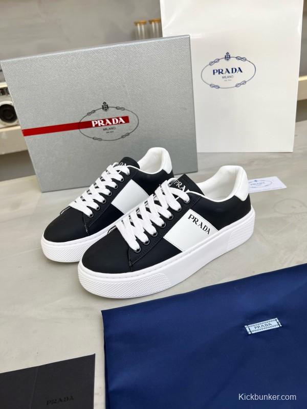 2024 Unisex Prada Black White Leather Sneakers MJ00310