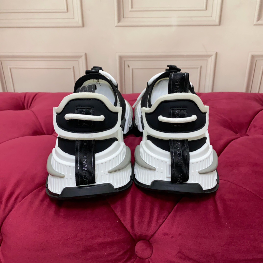 2025 Unisex Dolce & Gabbana Black White Mesh Leather Sneakers LY00340