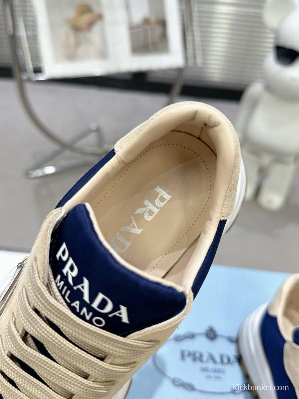 2025 Unisex Prada Blue Beige Suede Leather Sneakers KFY00310