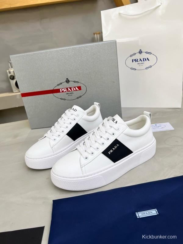 2024 Unisex Prada White Black Leather Sneakers MJ00310