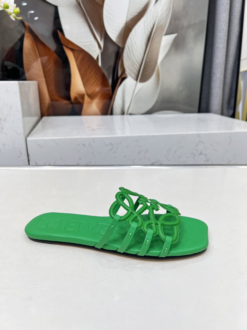 2025 Slippers Loewe Green Leather Slippers LY00190