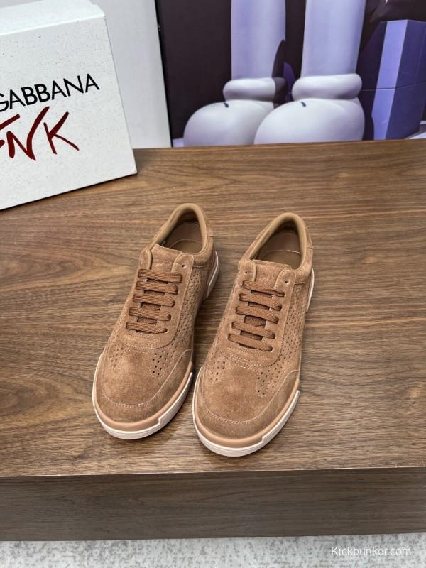 2025 Men Dolce & Gabbana Brown Suede Casual Sneakers LY00280