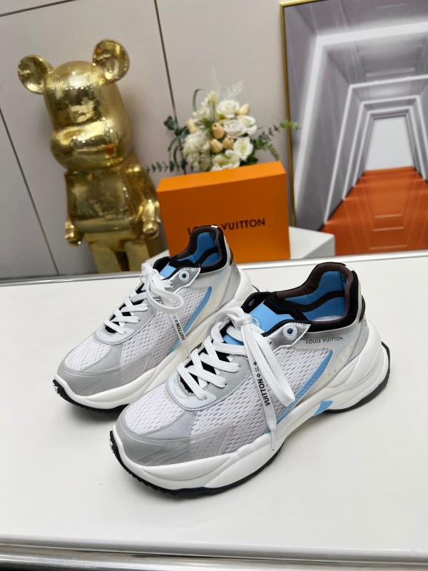 2025 Unisex Louis Vuitton White Blue Leather Mesh Sneakers Monogram LV00340