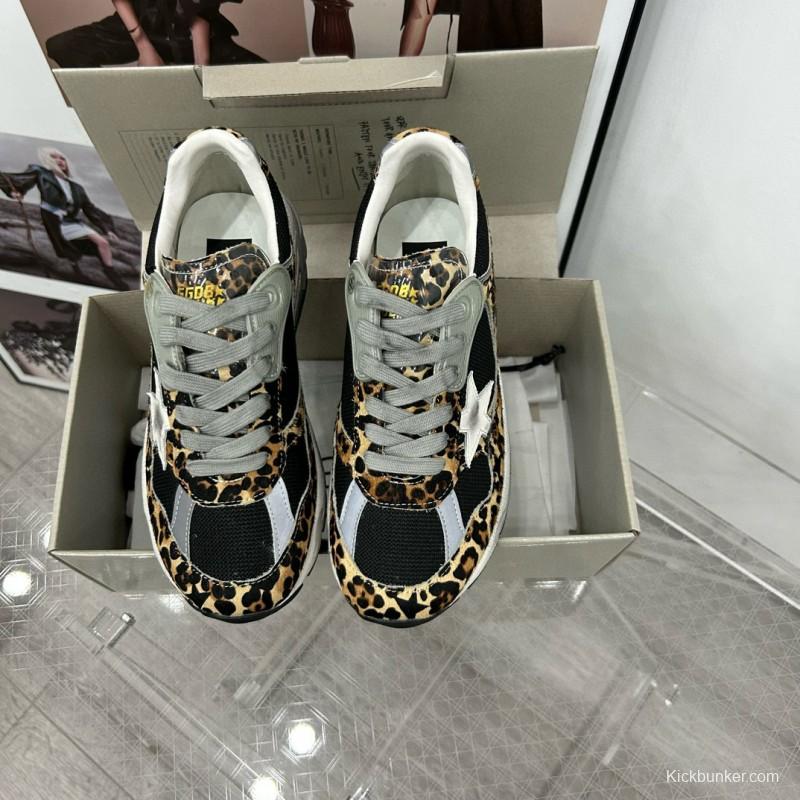 2024 Women GGDB Leopard Black Grey Mesh Leather Sneakers
