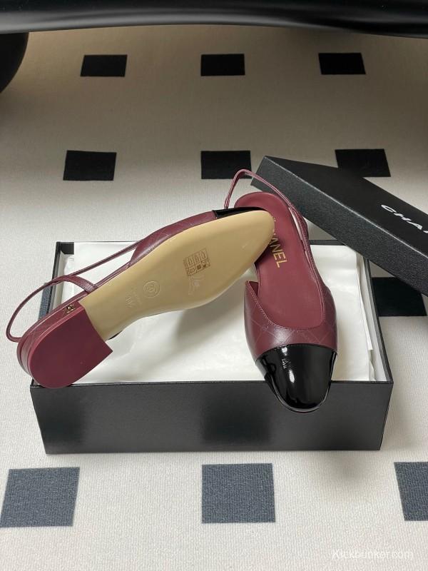 2025 Women Chanel Purple Black Leather Sling-back Pumps KFY00300