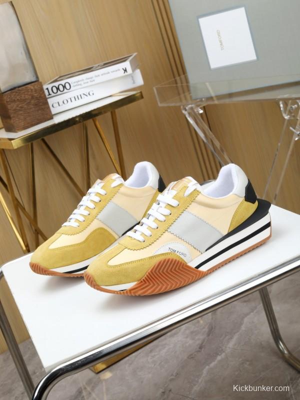 2025 Unisex TOM FORD Yellow White Grey Suede Leather Sneakers LY00360(F)/LY00370(M)