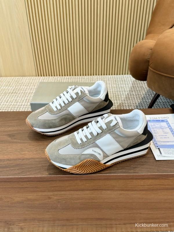 2025 Unisex TOM FORD White Grey Black Leather Suede Sneakers LY00360(F)/LY00370(M)