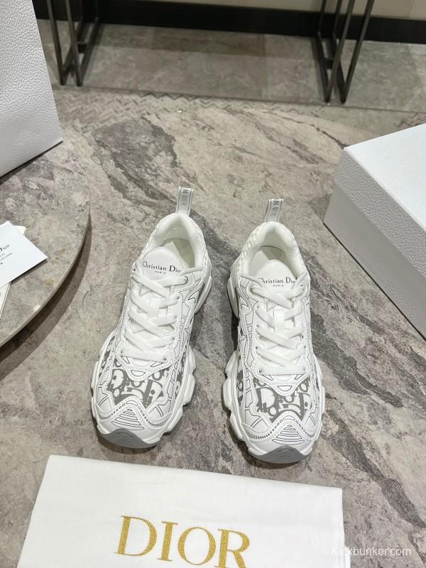 2025 Women Dior White Mesh Leather Sneakers KFY00370