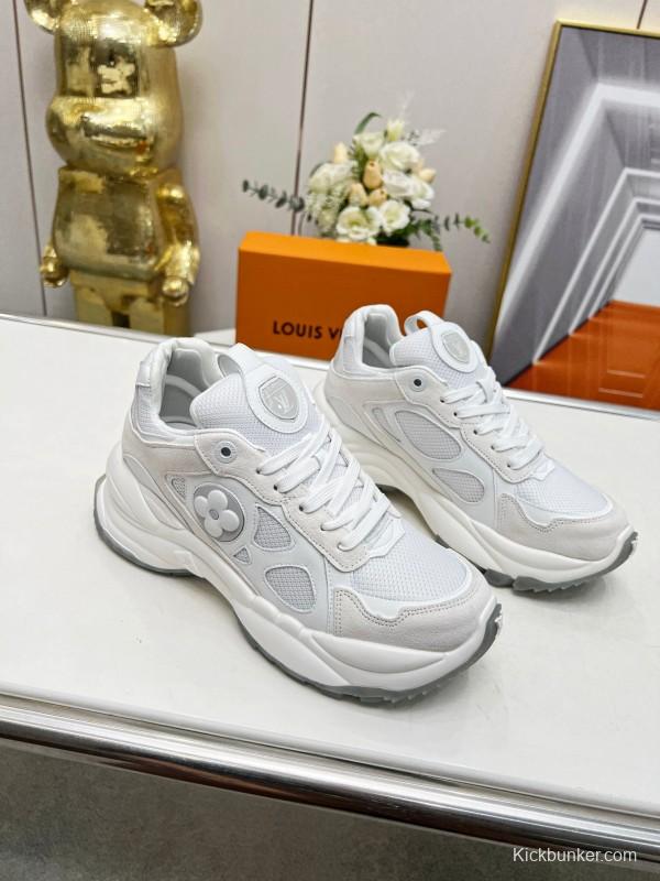 2025 Unisex Louis Vuitton White Leather Mesh Running Shoes LY00340
