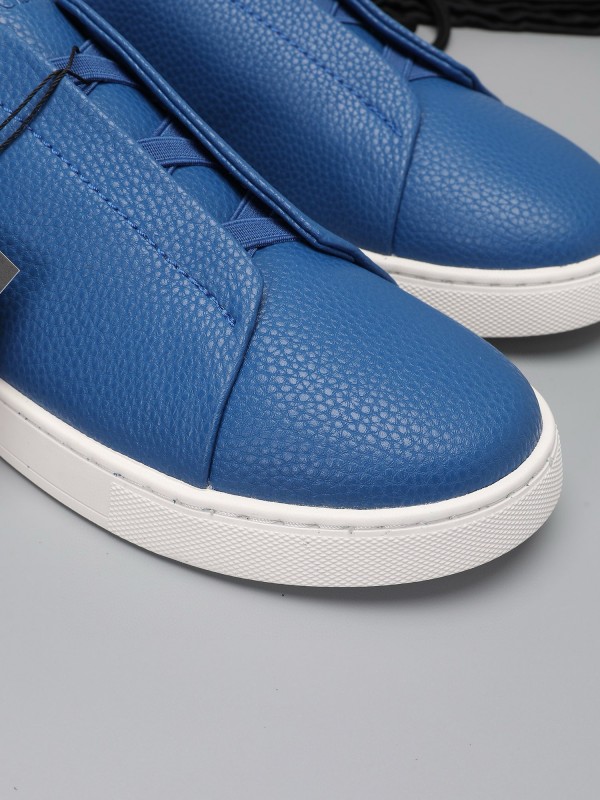 2024 Men Ermenegildo Zegna Blue Leather Low Top Sneakers MJ00240