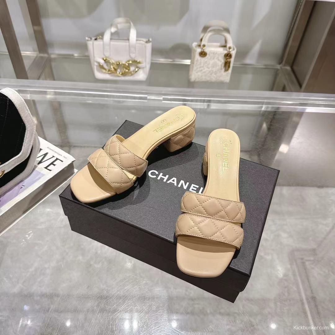 2025 Women Chanel Beige Leather Slippers LY00280