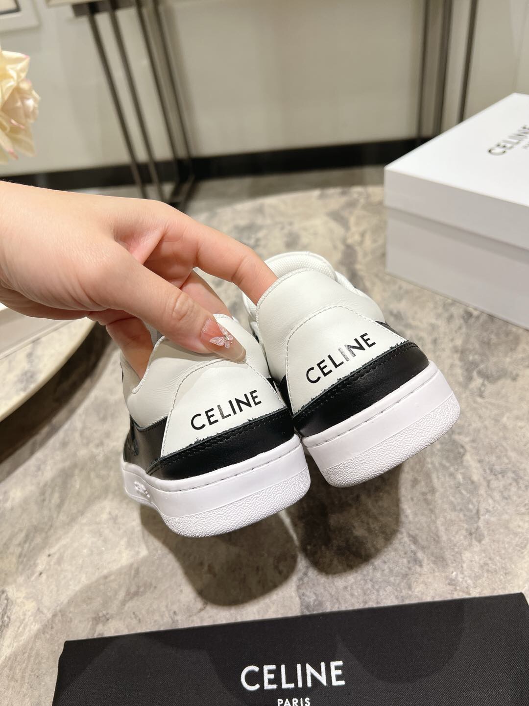 2025 Women Celine Black White Leather Sneaker