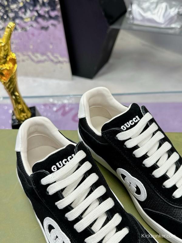 2024 Unisex Gucci Black White Leather Sneakers MJ00310
