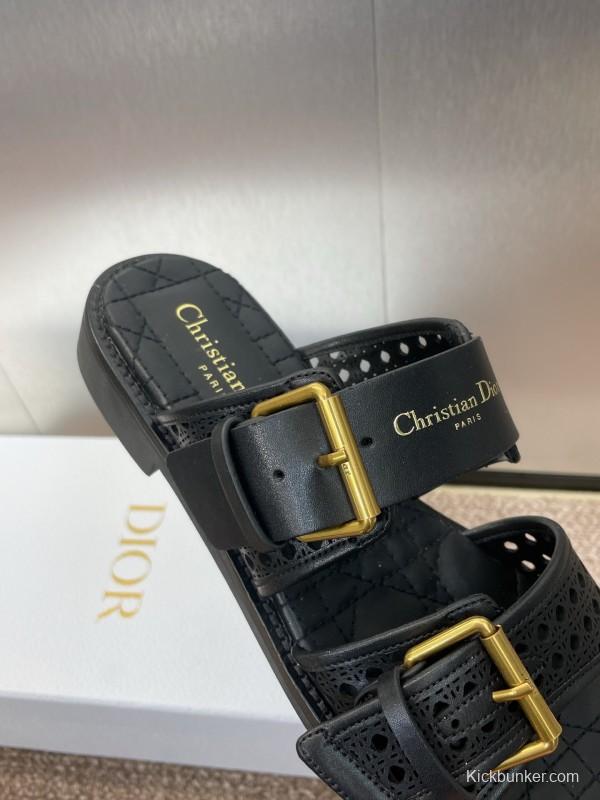 2025 Women Dior Black Leather Sandals Buckle LY00300