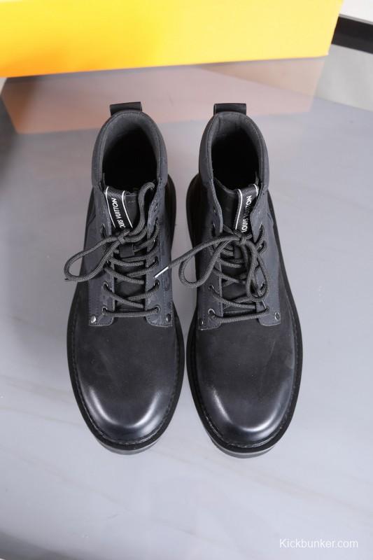 2024 Men Louis Vuitton Black Leather Nubuck Ankle Boots MJ00470