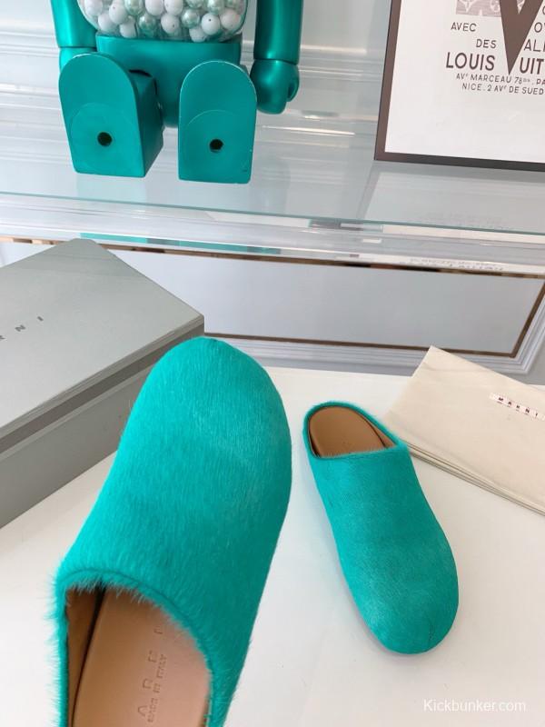 2024 Women Marni Turquoise Calf Hair Mules