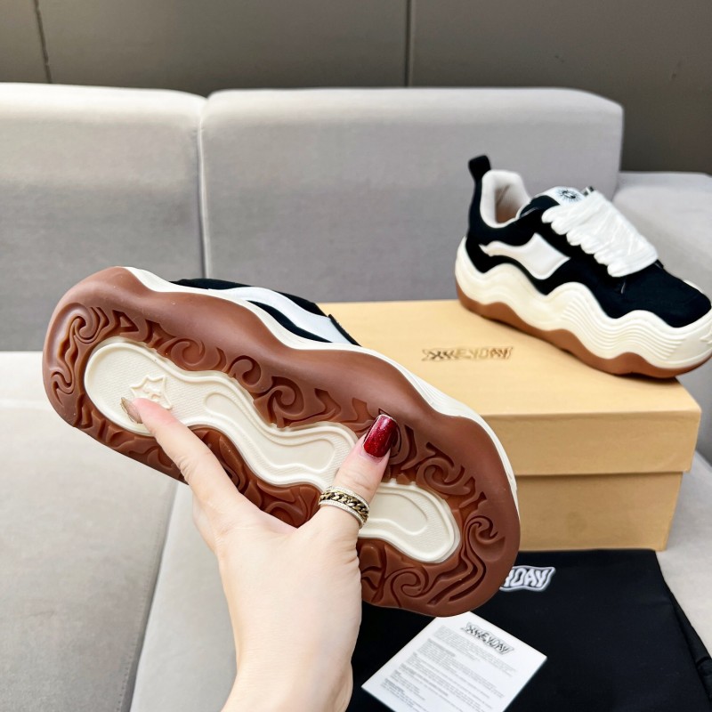 2025 Unisex HEYDAY Black White Canvas Suede Wave Pattern Sneakers KFY00260