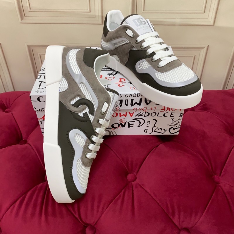 2025 Unisex Dolce & Gabbana White Grey Black Leather Mesh Sneakers