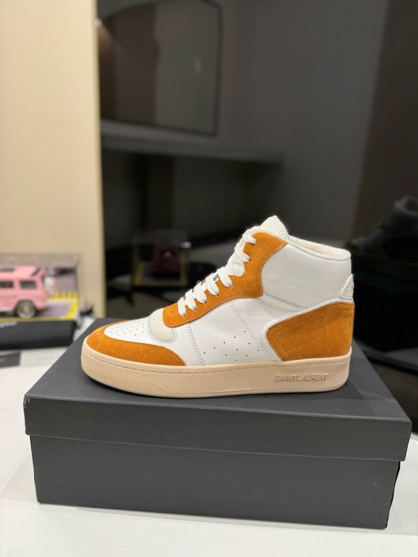 2024 Unisex Yves Saint Laurent White Orange Leather Sneakers MJ00390