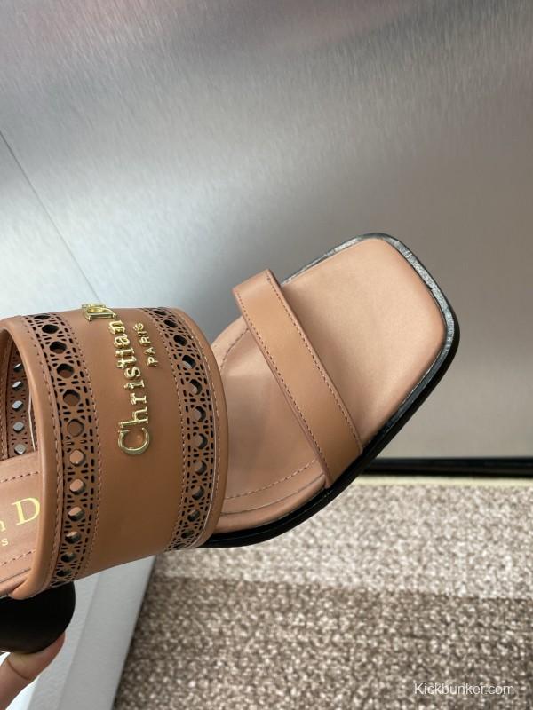 2025 Women Dior Brown Leather Sandals