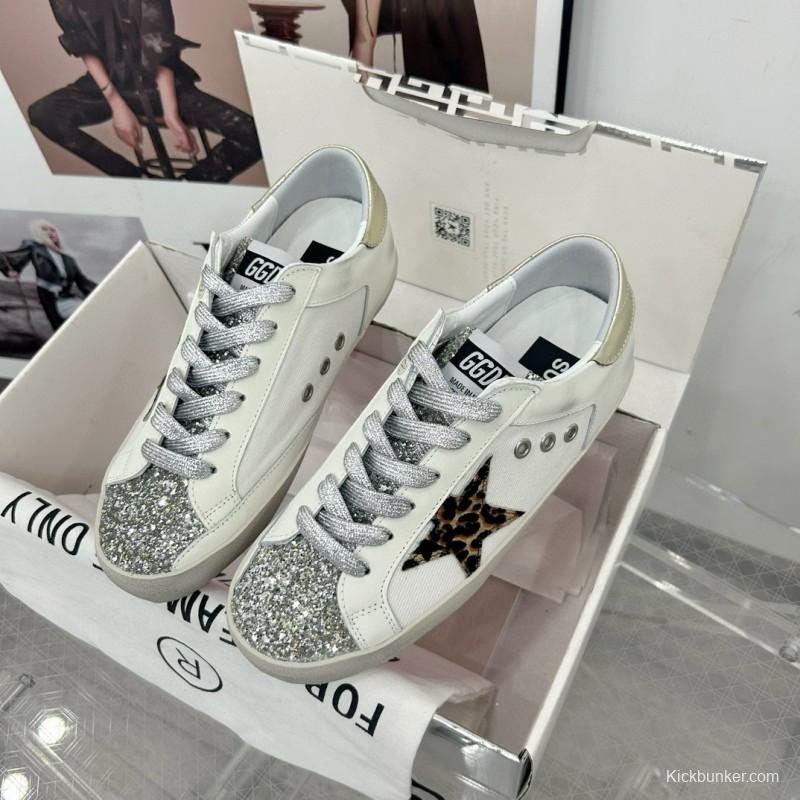 2025 Women GGDB White Leopard Print Leather Sneakers