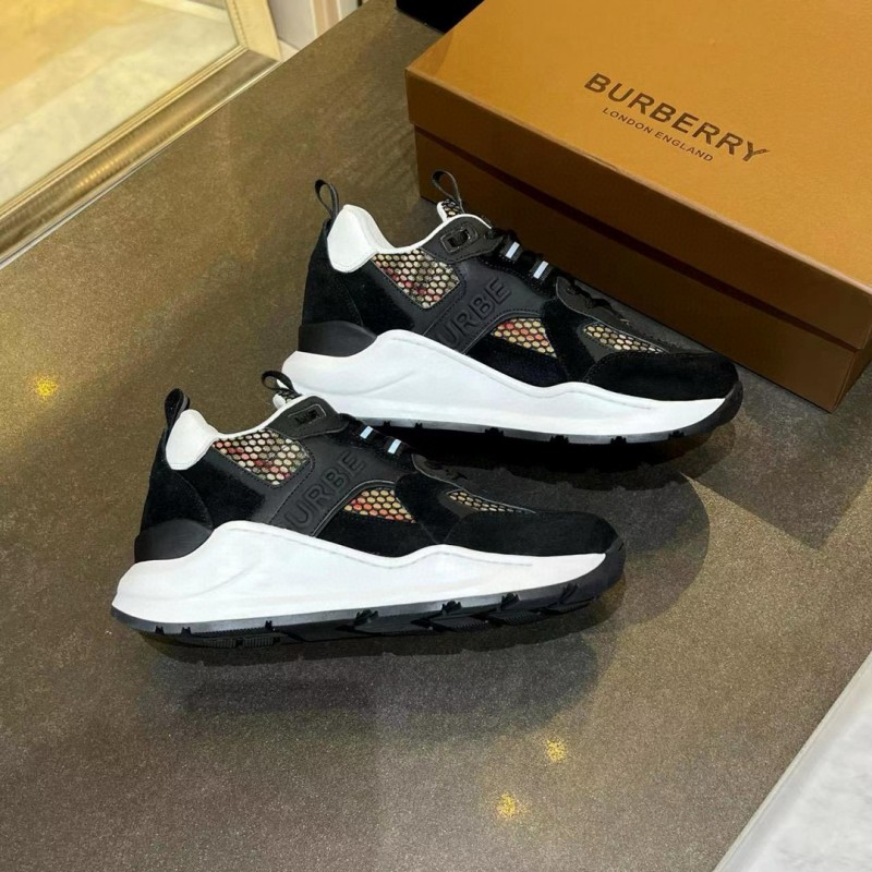 2025 Unisex Burberry Black White Suede Leather Cotton Sneakers Vintage MJ00380