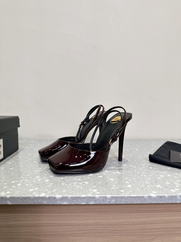 2025 Women Yves Saint Laurent Burgundy Patent Leather Slingback Stiletto Heel