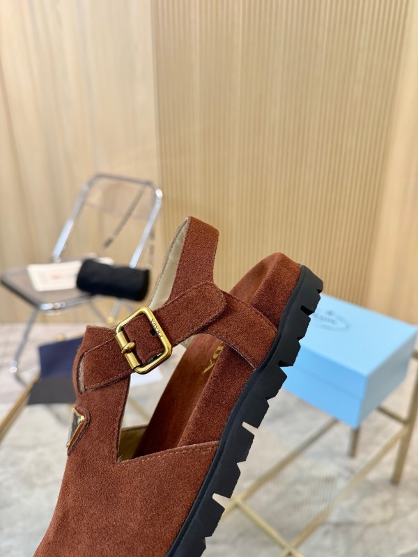 2025 Women Prada Brown Suede Sandal LY00280