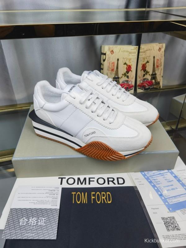 2025 Unisex TOM FORD White Leather Suede Sneakers LY00360(F)/LY00370(M)