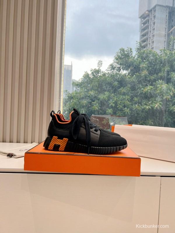 2024 Unisex Hermès black orange knit sneakers