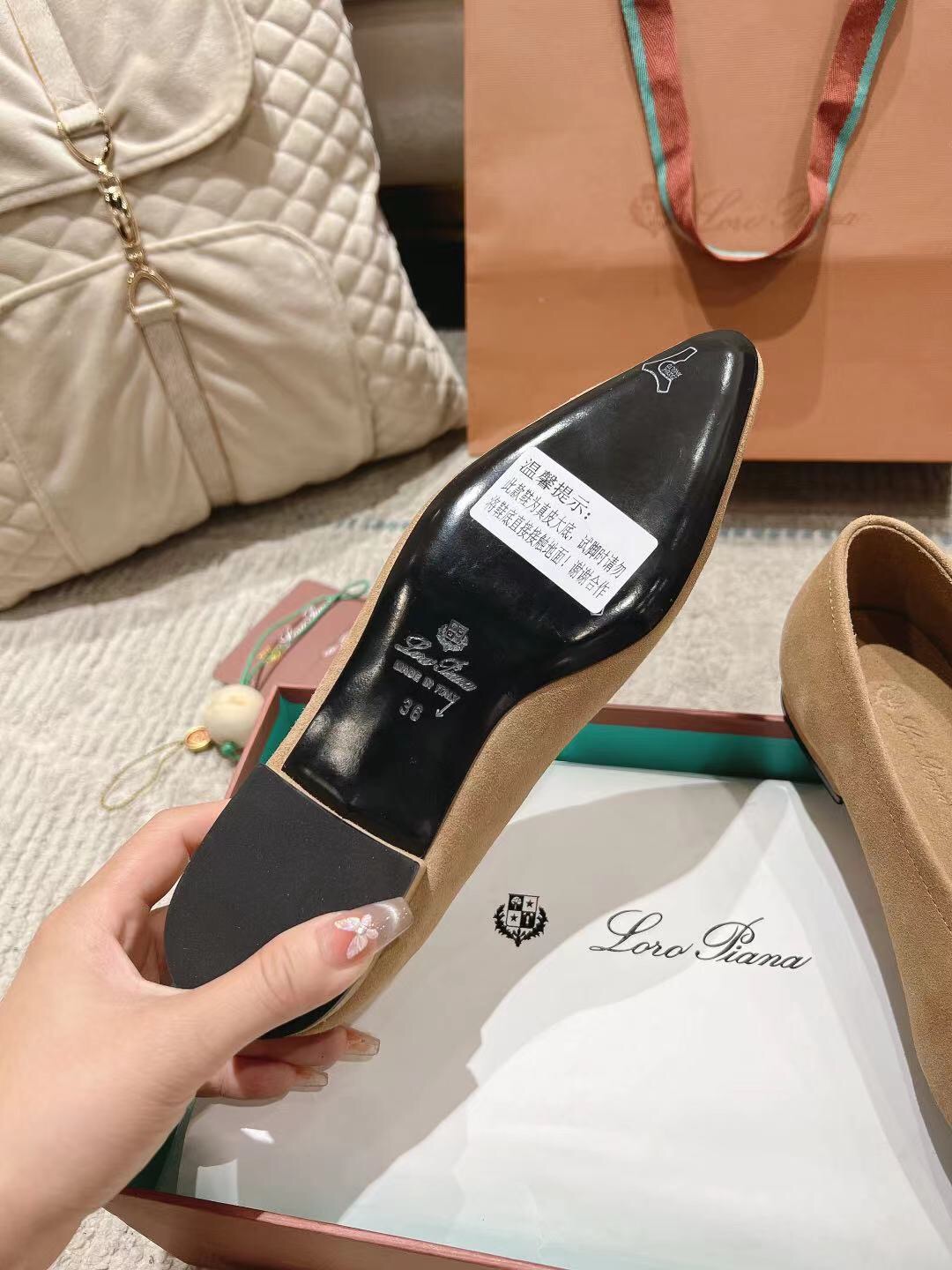 2025 Women Loro Piana Beige Suede Loafers