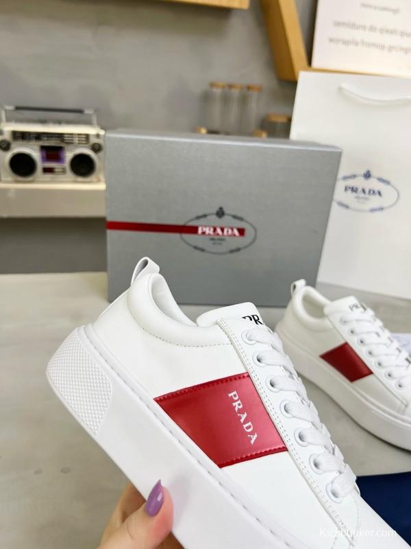 2024 Women Prada White Red Leather Sneakers MJ00310