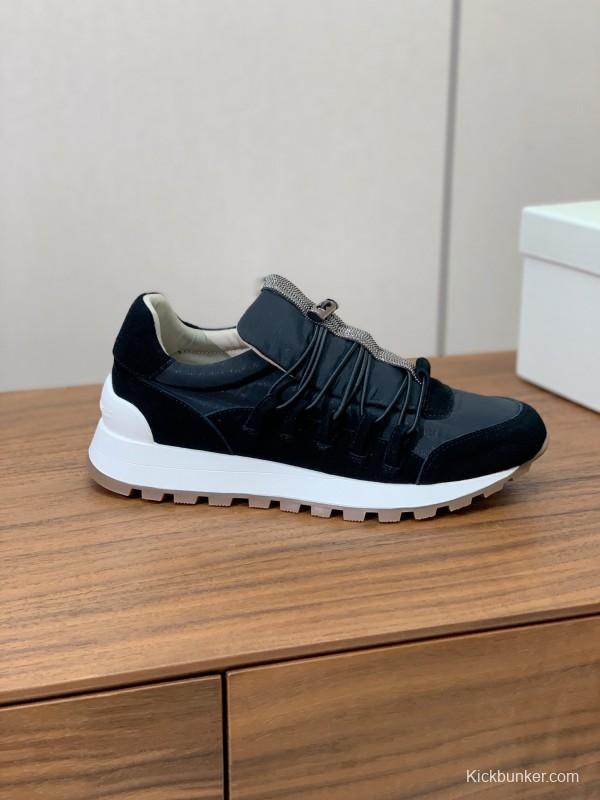 2025 Unisex Brunello Cucinelli Black Suede Leather Sneakers LY