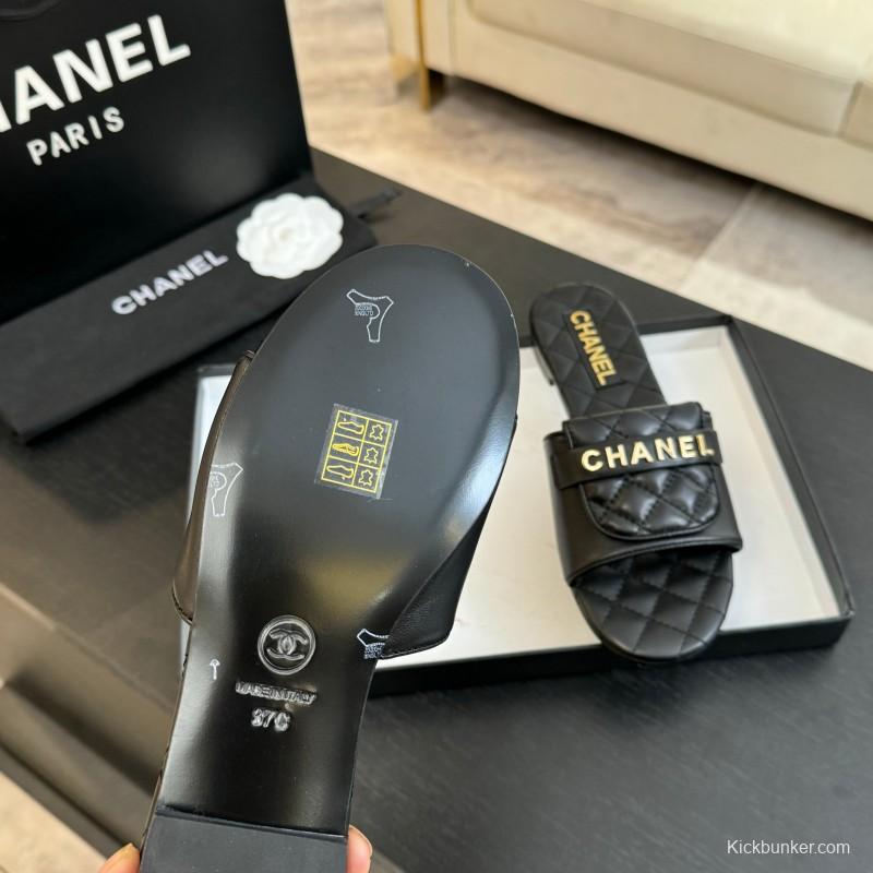 2025 Slippers Women Chanel Black Leather Slippers