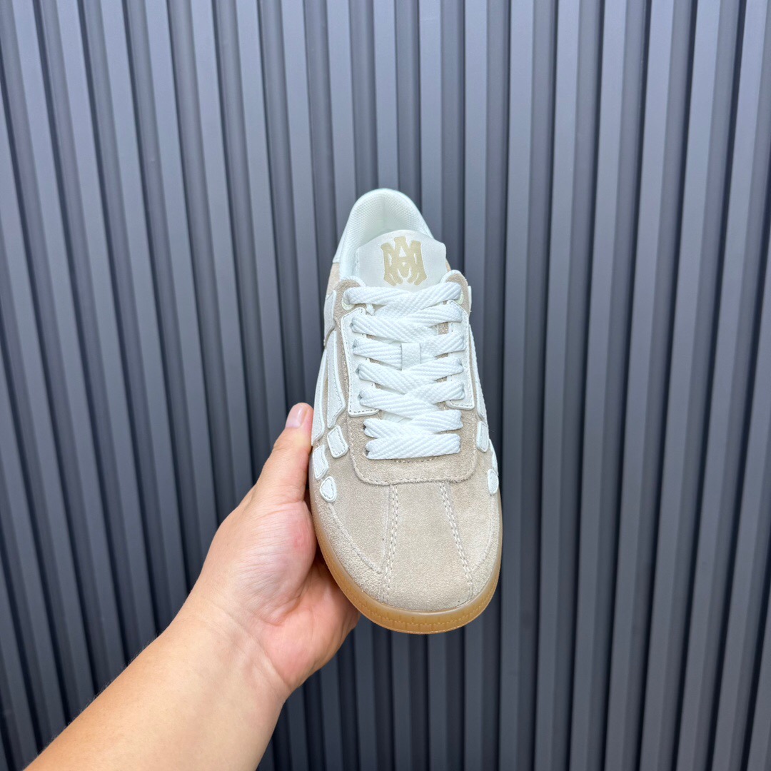 2025 Unisex Amiri Bone White Beige Leather Suede Sneakers LY00280