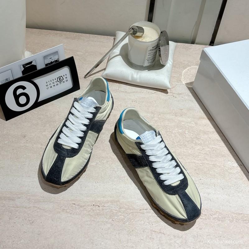 2025 Unisex Maison Margiela White Black Nylon Suede Sneakers Vintage Effect